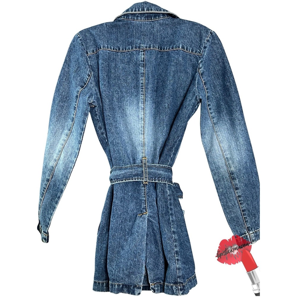 Vintage Juicy Couture Trench Coat Womens Large Denim Double Breasted Y2K - Picture 2 of 16